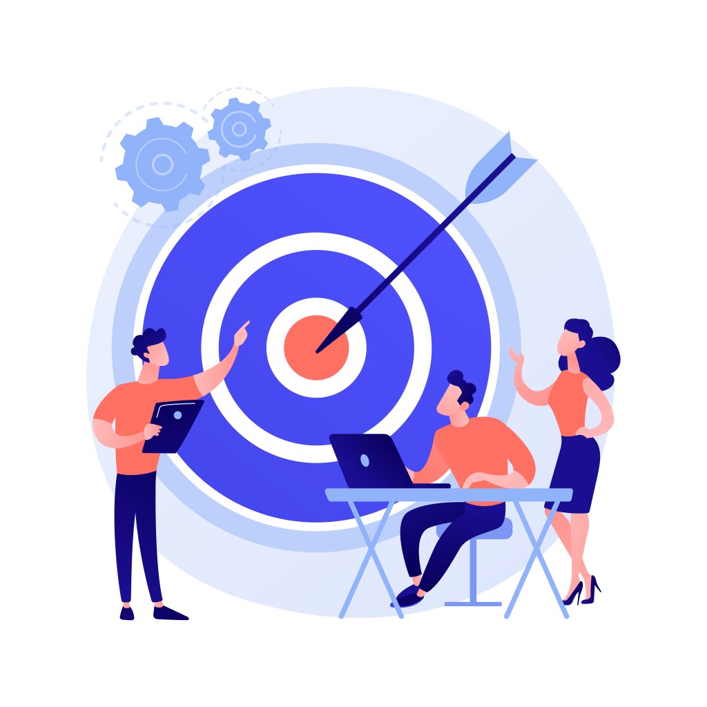 Illustration of a team reaching a target together