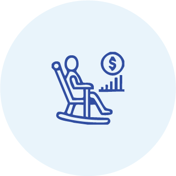 Person relaxing in a rocking chair with a savings icon
