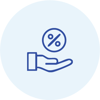 Hand holding a percentage sign icon